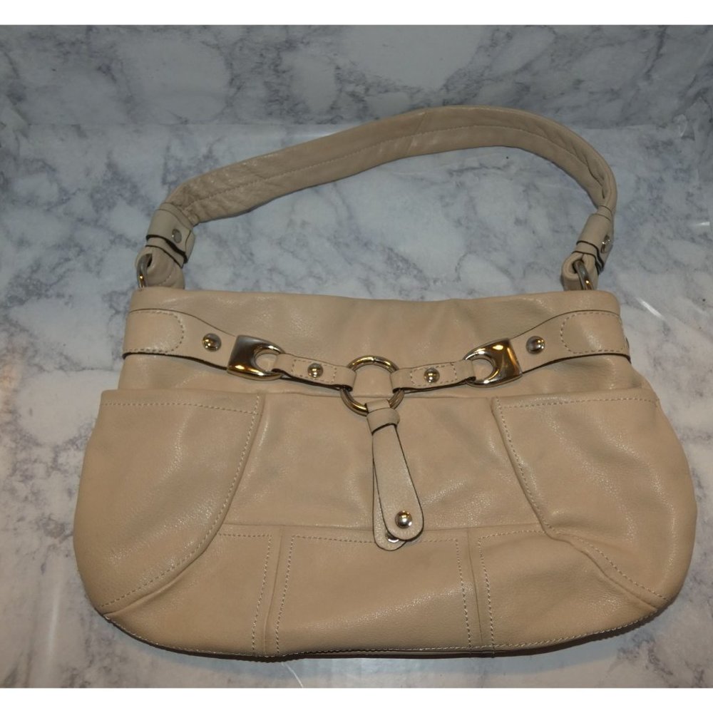 Cream Genuine Leather Shoulder Bag, Makowsky Brand